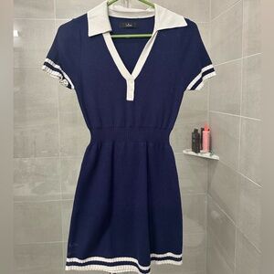 Navy Blue and White Collared Dress